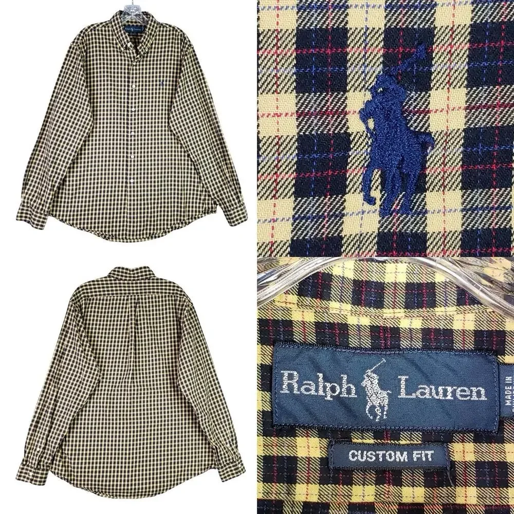 Polo Ralph Lauren Oxford Shirt Mens Size XL Button Down Yellow Navy Blue Plaid